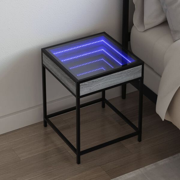 vidaXL Nočna mizica z neskončnimi LED siva sonoma 40x40x51 cm
