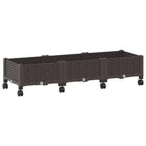 vidaXL Vrtni cvetlični lonček s kolesi Rjava 120 x 40 x 29 cm PP