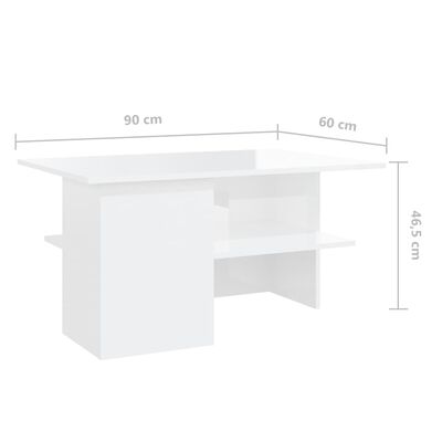 vidaXL Klubska mizica visok sijaj bela 90x60x46,5 cm iverna plošča