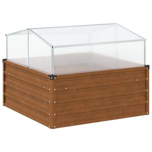 vidaXL Vrtna greda z zeleno hišo vremensko odporno jeklo