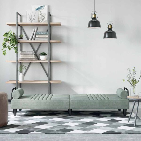 vidaXL Raztegljiv kavč z naslonjali za roke svetlo siv žamet