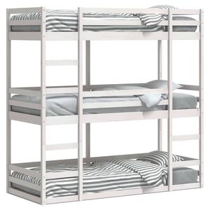 vidaXL Trojni pograd bel 75x190 cm trdna borovina