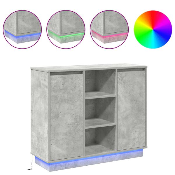 vidaXL LED bočni predalnik z LED lučmi Betonsko siva 90 x 32 x 75 cm