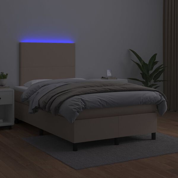 vidaXL Box spring postelja z vzmetnico LED kapučino 120x190 cm