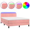 vidaXL Box spring postelja z vzmetnico LED roza 140x190 cm žamet