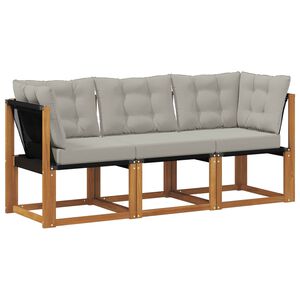 vidaXL Zunanji srednji in kotiček kavč z blazino 3 Kos Naravna