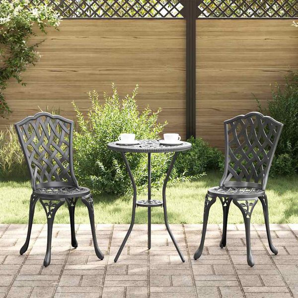 vidaXL Vrtnik Bistro Set 3 pcs Črna Aluminij