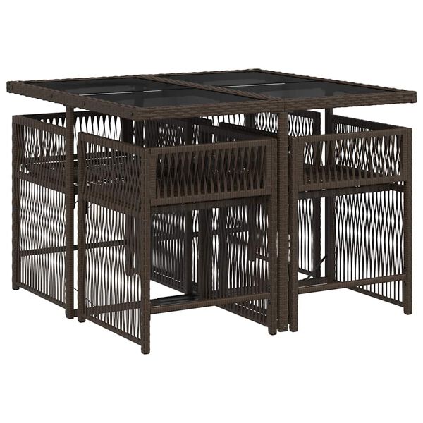 vidaXL Vrtna jedilna garnitura 5-delna z blazinami rjav poli ratan