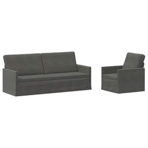 vidaXL Kavčna garnitura 2 pcs Temno siva Žametna tkanina