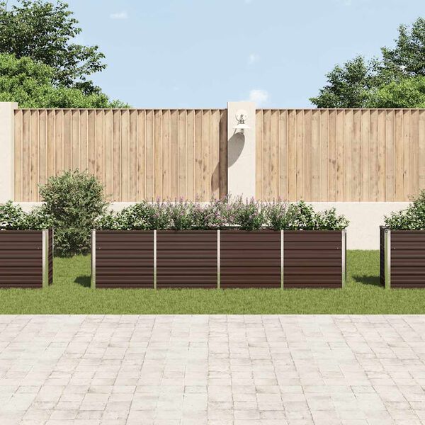 vidaXL Dvignjeno cvetlično korito 320x40x77 cm pocinkano jeklo rjavo