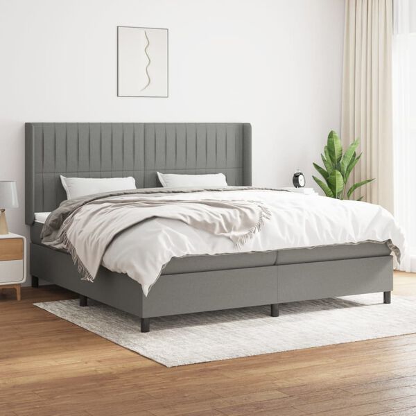 vidaXL Box spring postelja z vzmetnico temno siva 200x200 cm blago