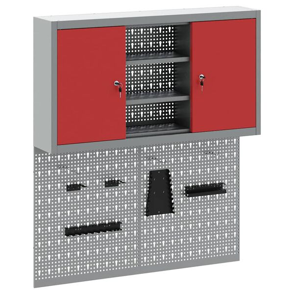 vidaXL Komplet omare in pegboard 3 pcs Rdeča 100 x 20 x 115 cm Jeklo