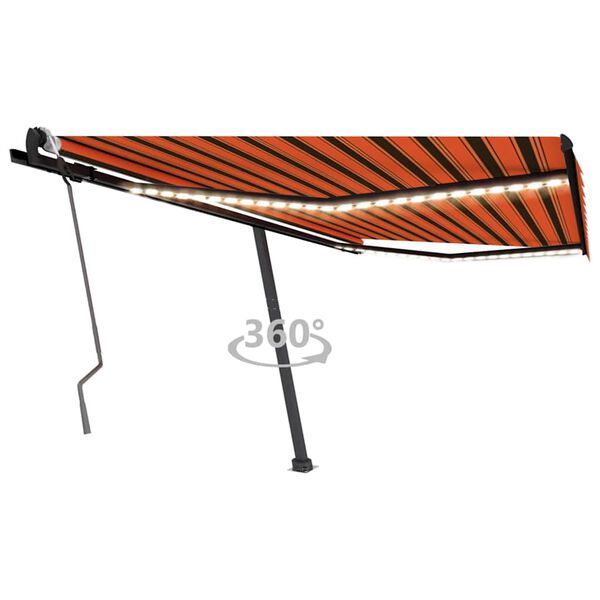 vidaXL Ročno zložljiva tenda z LED lučkami 450x300 cm oranžna in rjava