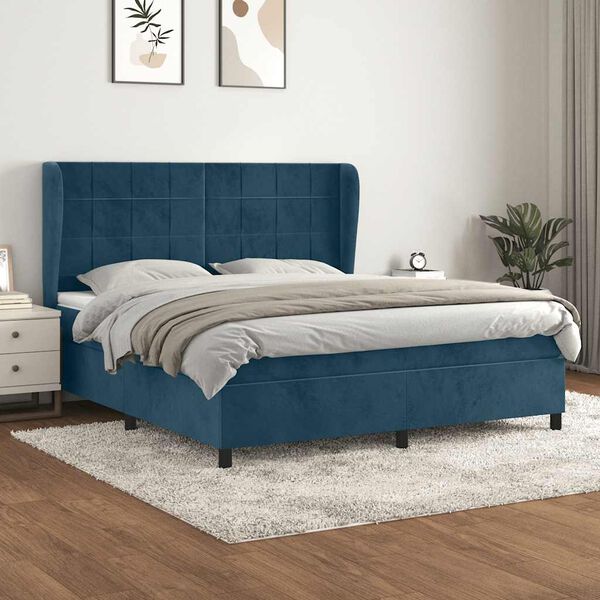 vidaXL Box spring postelja z vzmetnico temno modra 180x200 cm žamet
