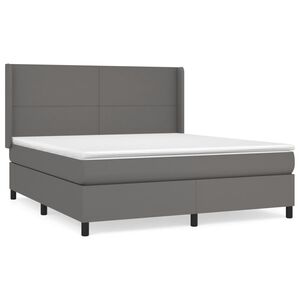 vidaXL Box spring postelja z vzmetnico siva 180x200 cm umetno usnje