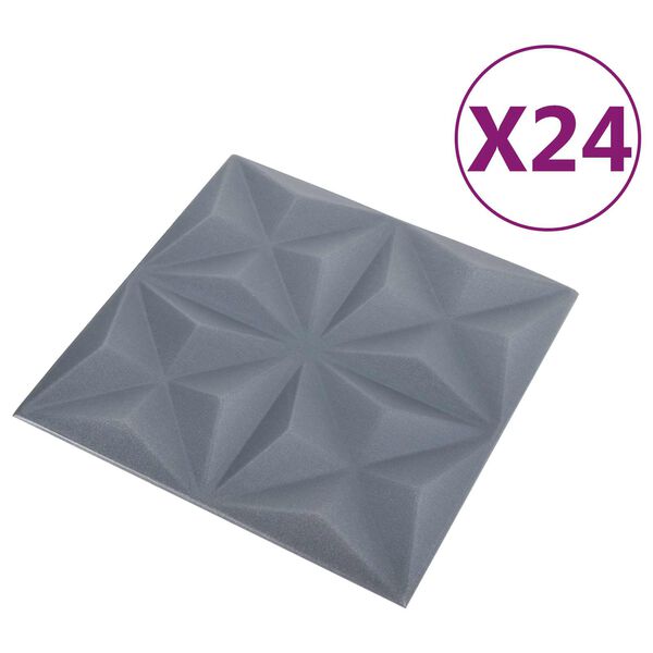 vidaXL Stenske plo&scaron;če 24 pcs Origami Sivi 50 x 50 cm XPS Pena