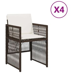 vidaXL Vrtni stoli z blazinami 4 kosi rjav poli ratan