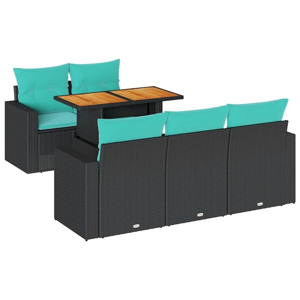 vidaXL Vrtna sedežna garnitura 6-delna z blazinami črna poli ratan