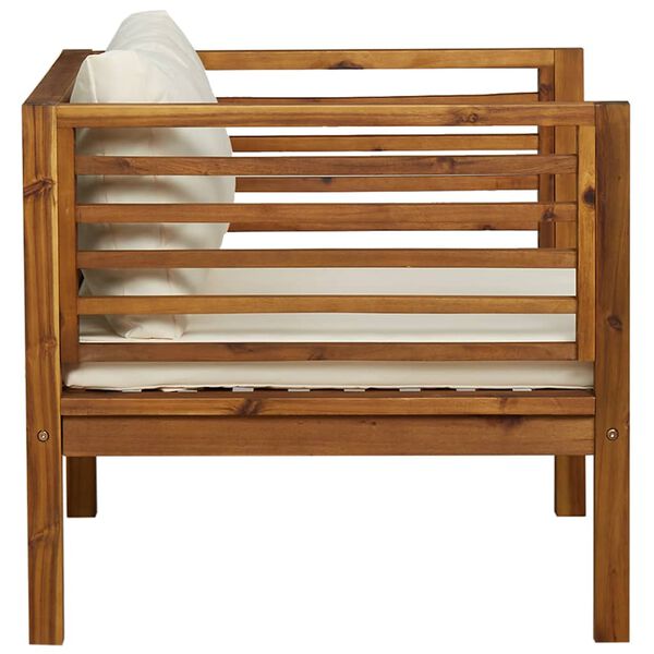 vidaXL Vrtni stol s kremno belimi blazinami trden akacijev les