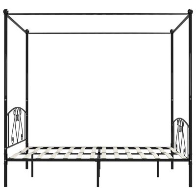 vidaXL Posteljni okvir z ogrodjem za baldahin črn kovinski 180x200 cm