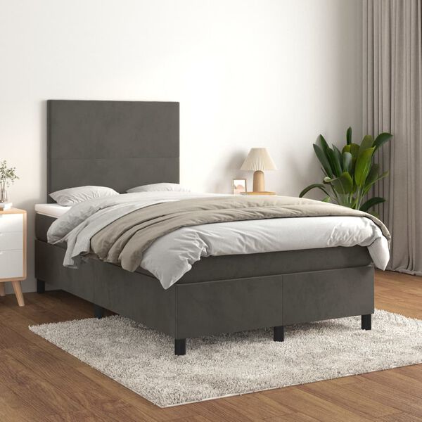 vidaXL Box spring postelja z vzmetnico temno siva 120x200 cm žamet