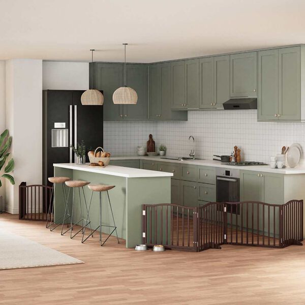 vidaXL Ograda za pse z vrati zložljiva 6 panelov rjava 480 cm les