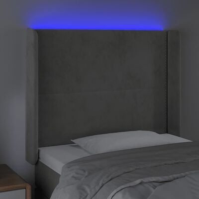 vidaXL LED posteljno vzglavje svetlo sivo 83x16x118/128 cm žamet