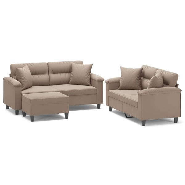 vidaXL Sedežna garnitura 3-delna z blazinami taupe mikrovlakna