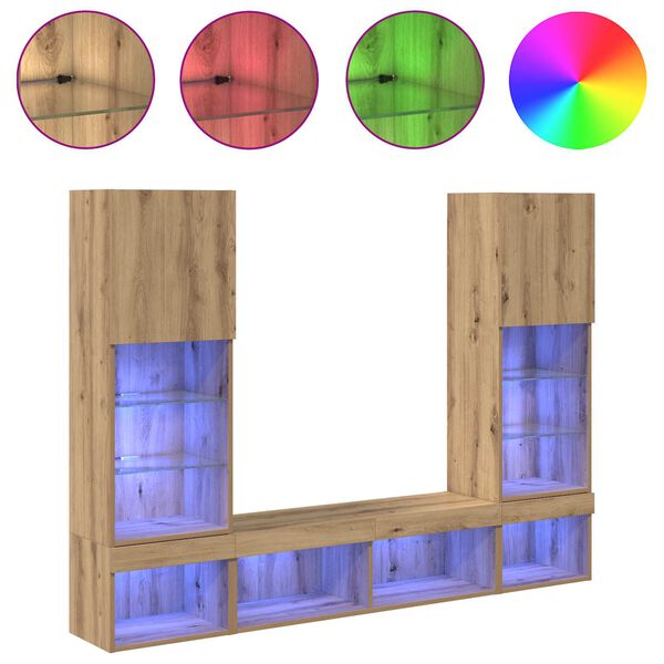 vidaXL TV stenske enote z LED z LED 5 pcs Umetni hrast Konstruiran les
