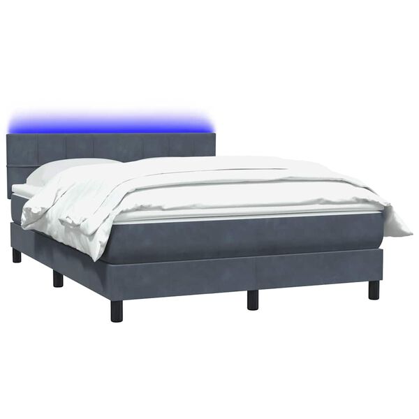vidaXL Box spring postelja z vzmetnico LED temno siva 140x210 cm žamet