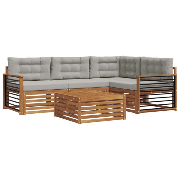 vidaXL Zunanja garnitura za sedenje 5 pcs Naravna in svetlo siva