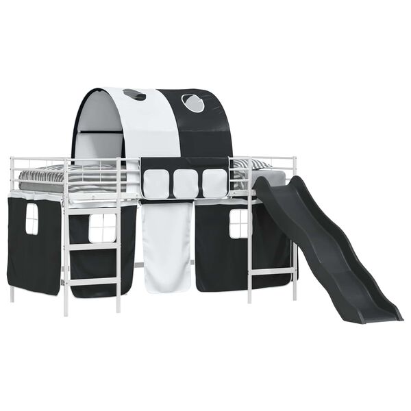 vidaXL Postelja na podestu za otroke Bela in črna 99,5 x 200 cm Kovina