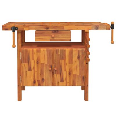 vidaXL Delovna miza s predalom in primeži 124x52x83 cm trdna akacija
