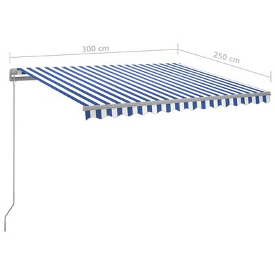 vidaXL Ročno zložljiva tenda z LED lučmi 300x250 cm modra in bela