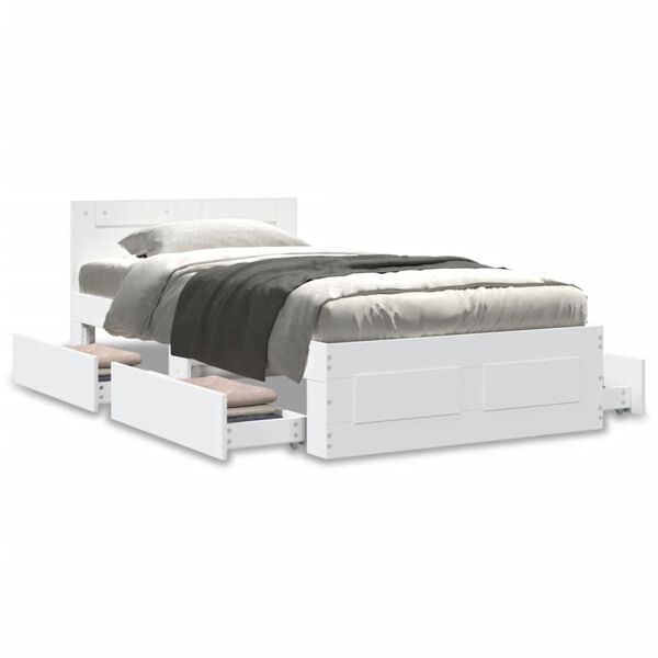 vidaXL Posteljni okvir z vzglavjem brez vzmetnice bel 100x200 cm