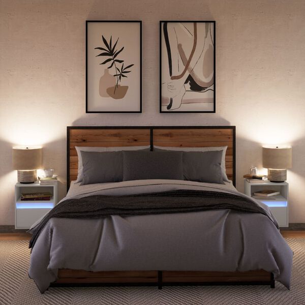 vidaXL Stenska nočna omarica z LED lučkami 2 kosa bela