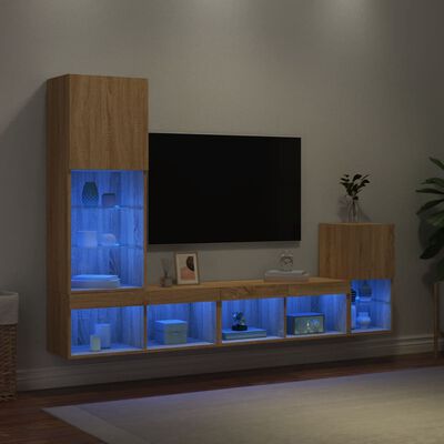 vidaXL Komplet TV omaric LED 4-delni sonoma hrast inženirski les