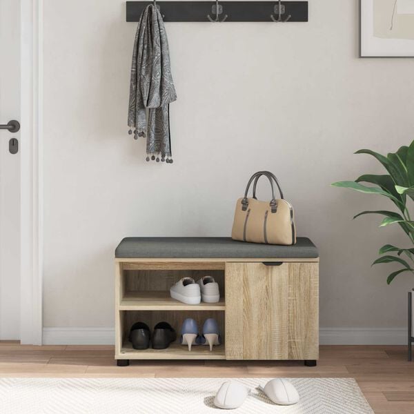 vidaXL Haldna klop z blazino s polico Sonoma hrast 80 x 38 x 46 cm