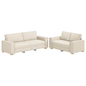 vidaXL Kavč 2 pcs Bež 220 x 80 x 84 cm Me&scaron;anica lanenega blaga