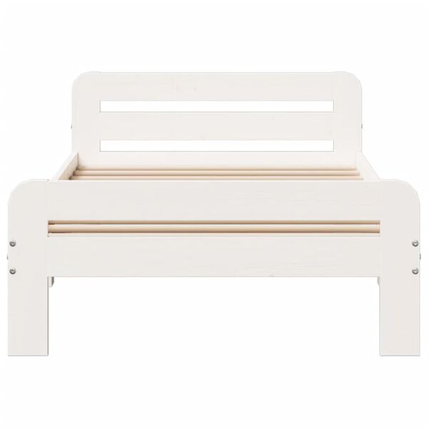 vidaXL Posteljni okvir brez vzmetnice bel 75x190 cm trdna borovina