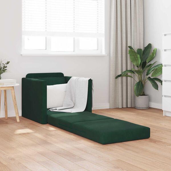 vidaXL Sofa postelja 60cm Temno zelena Žamet