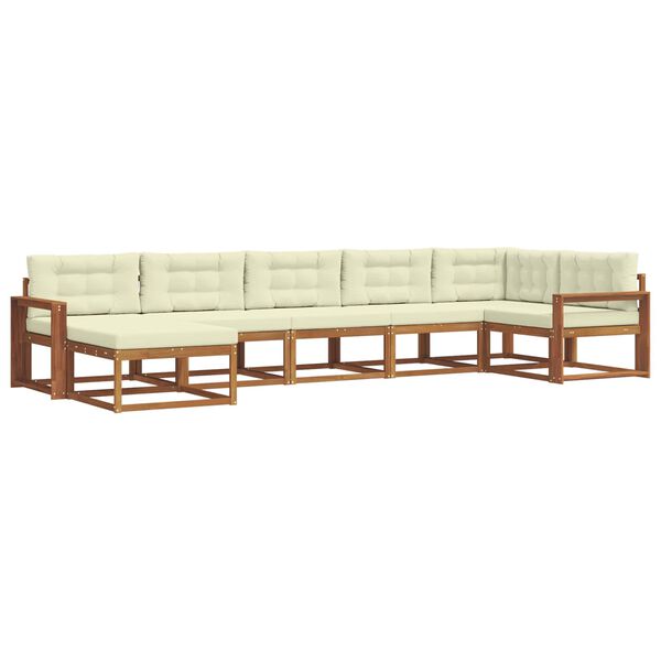 vidaXL Zunanja garnitura za sedenje z blazino 7 pcs Naravna in smetana