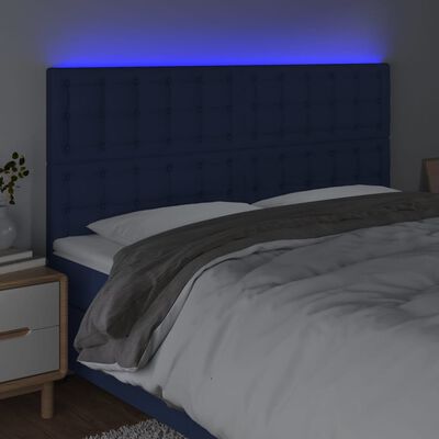 vidaXL LED posteljno vzglavje modro 200x5x118/128 cm blago