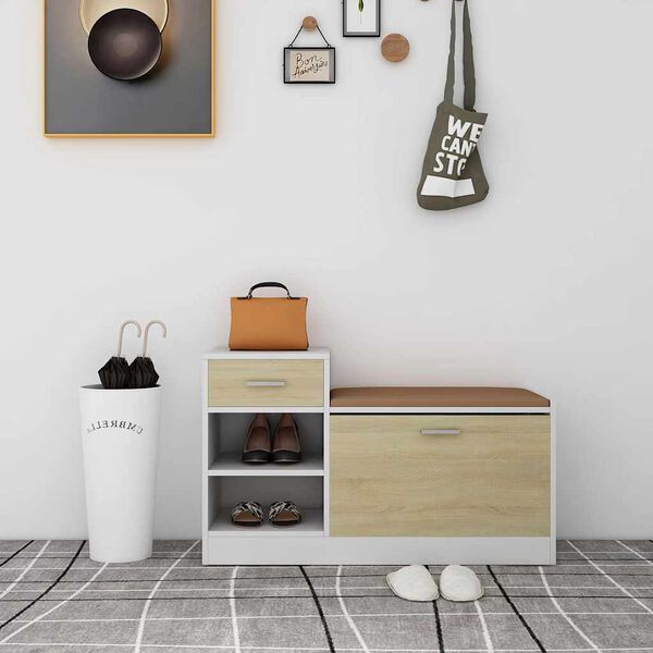 vidaXL Klop za čevlje bela sonoma hrast 94,5x31x57 cm inženirski les