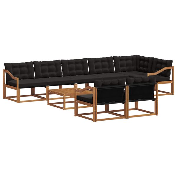 vidaXL Zunanja garnitura za sedenje z blazino 9 pcs Naravna in črna