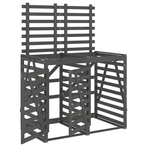 vidaXL Dvojna lopa za smetnjak siva trdna borovina