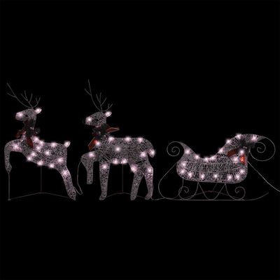vidaXL Zunanji božični jeleni s sanmi 60 LED lučk zlate barve