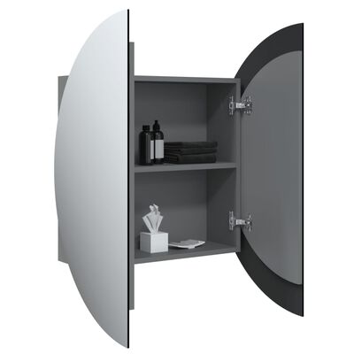 vidaXL Kopalniška omarica z okroglim ogledalom LED siva 54x54x17,5 cm