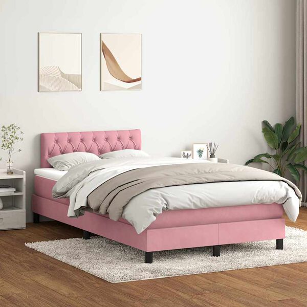 vidaXL Box spring postelja z vzmetnico LED Pink 120x220 cm Velvet