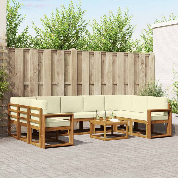 vidaXL Zunanja garnitura za sedenje 10 pcs Naravna in smetana